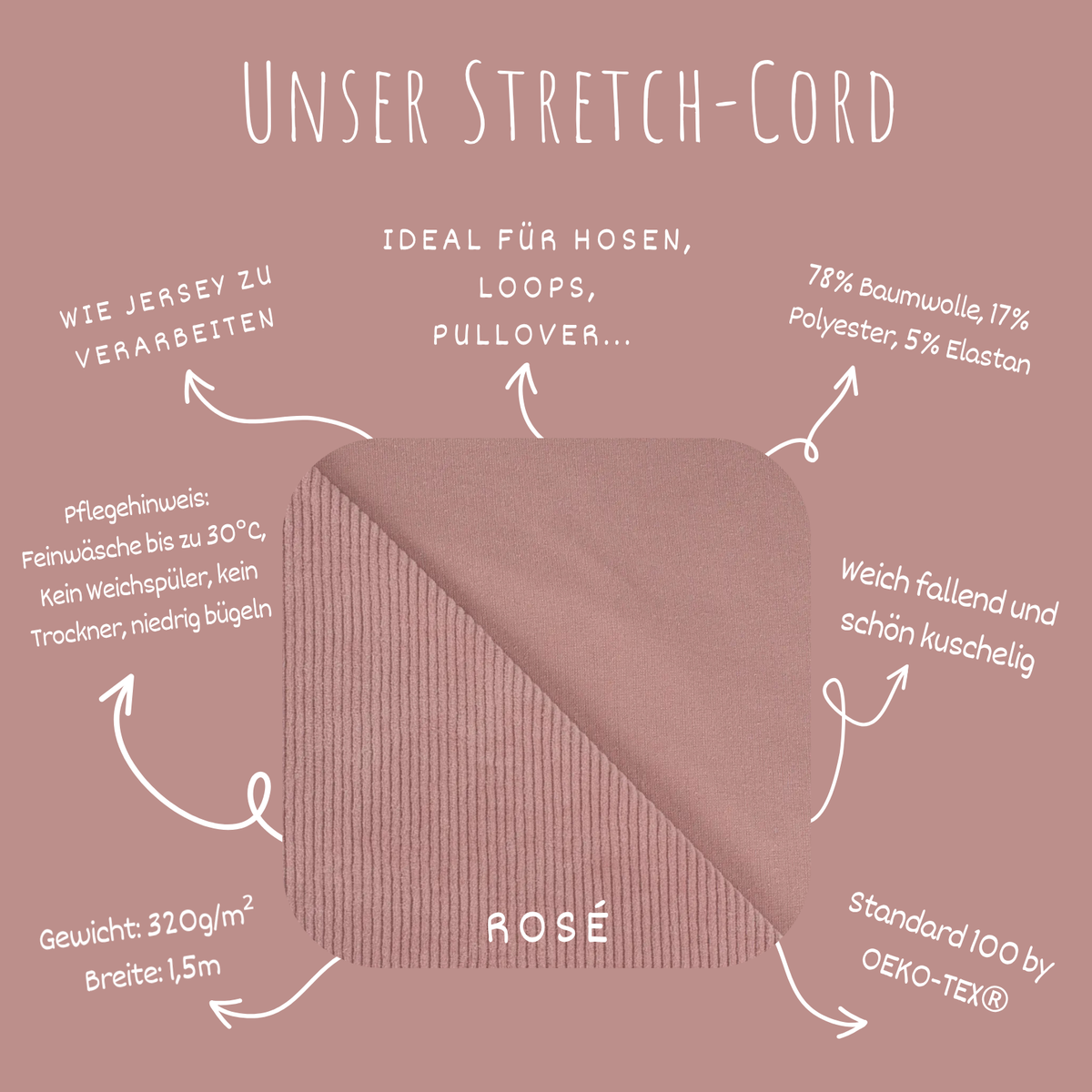 Stretch Cord-Jersey Nude Rosa - 78% Baumwolle 17% Poyester 5% Elastan