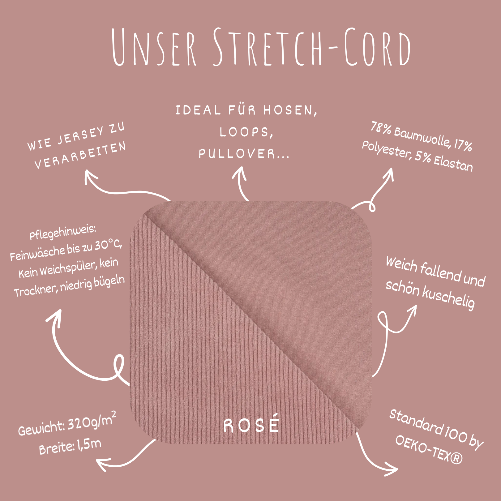 Stretch Cord-Jersey Nude Rosa - 78% Baumwolle 17% Poyester 5% Elastan