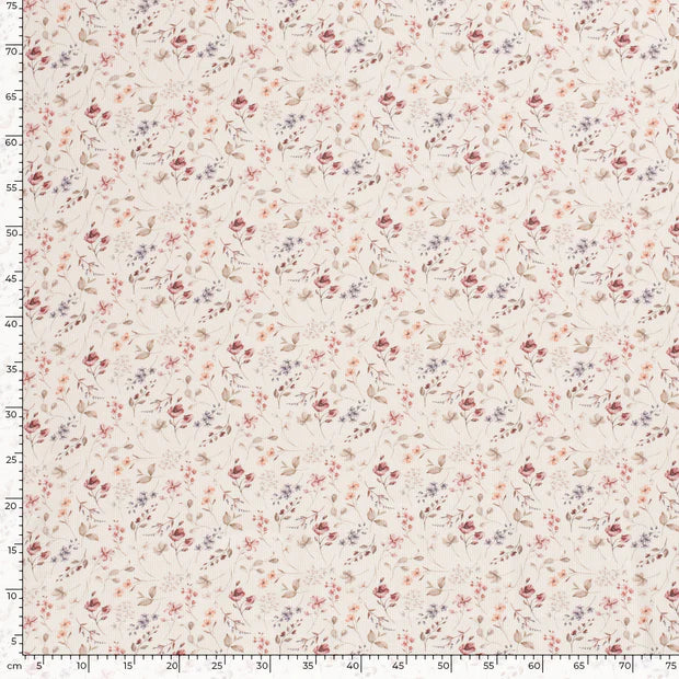 Pink Flowers - Baby Rib Jersey - 95% Cotton 5% Elastan