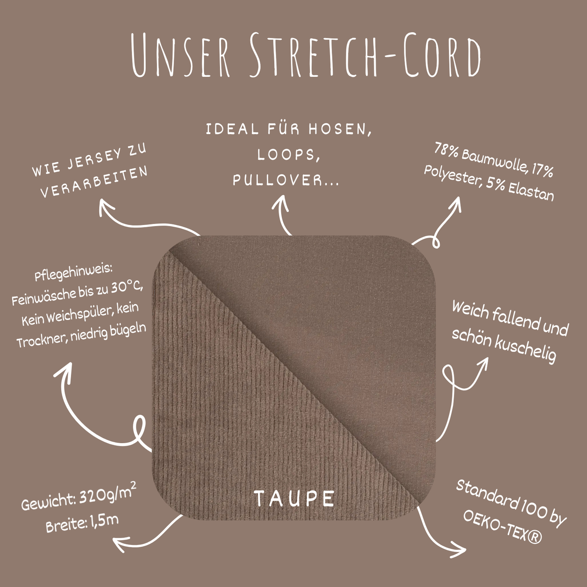 Stretch Cord-Jersey Taupe - 78% Baumwolle 17% Poyester 5% Elastan