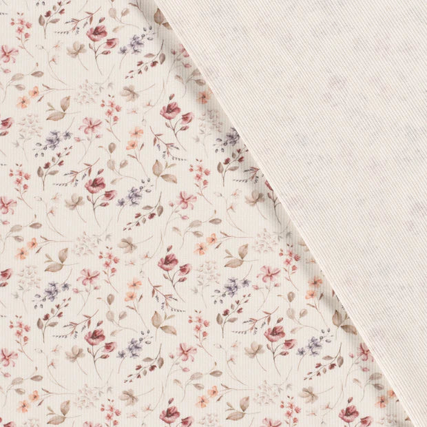 Pink Flowers - Baby Rib Jersey - 95% Cotton 5% Elastan