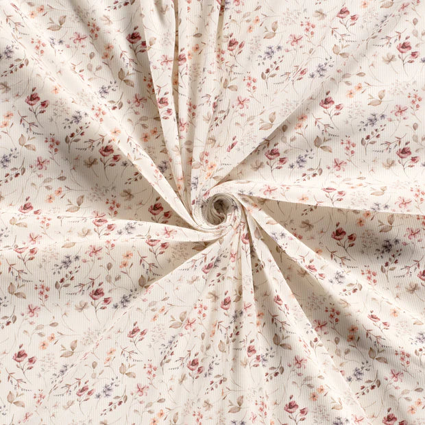 Pink Flowers - Baby Rib Jersey - 95% Cotton 5% Elastan