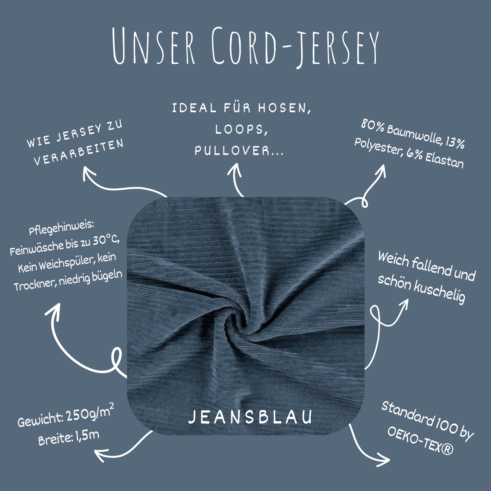 Stretch Cord-Jersey Jeans Blau - 78% Baumwolle 17% Poyester 5% Elastan