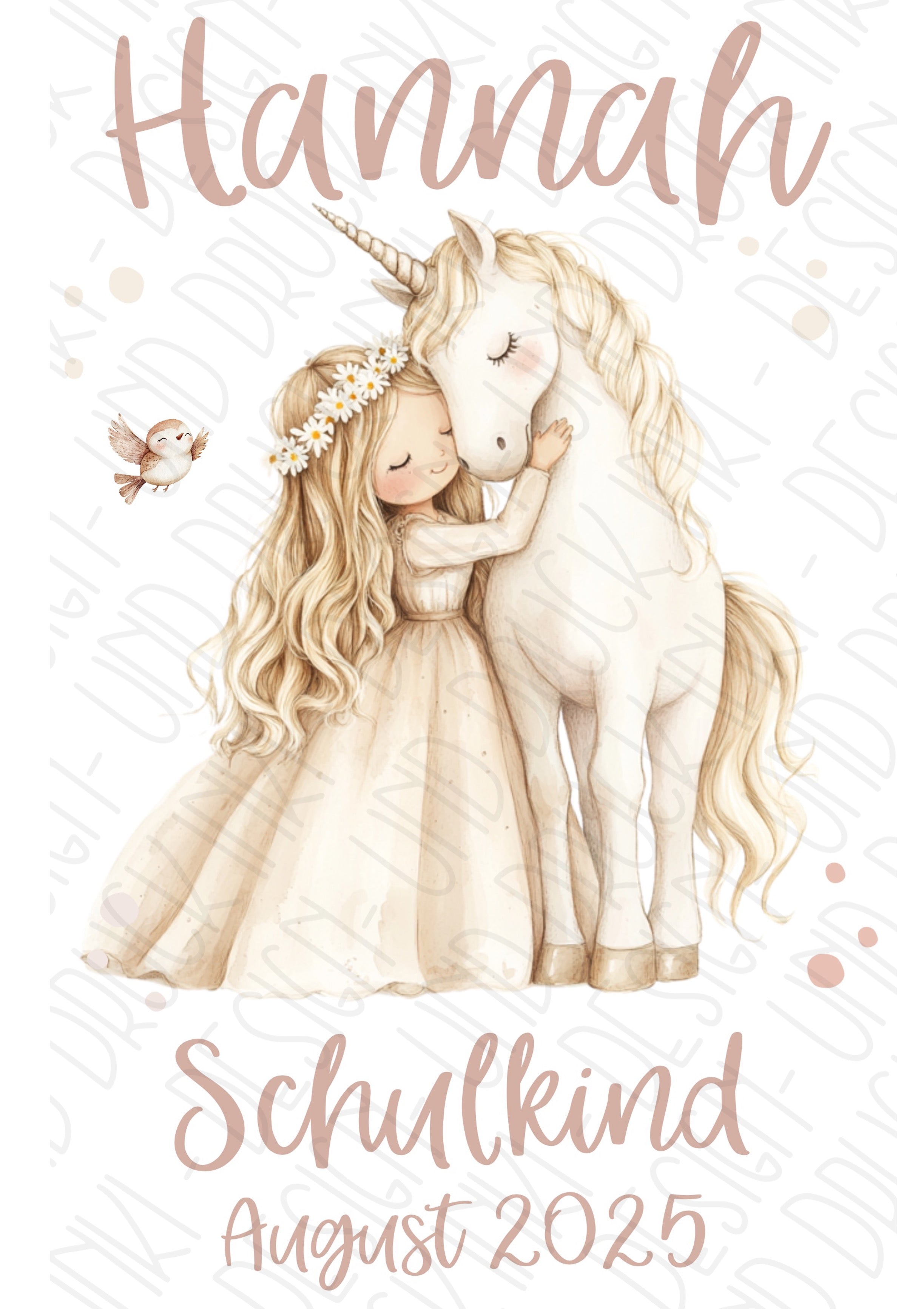 Boho Prinzessin Schultüten-Bügelbild - Name, Farbe und Datum nach deinen Wünschen