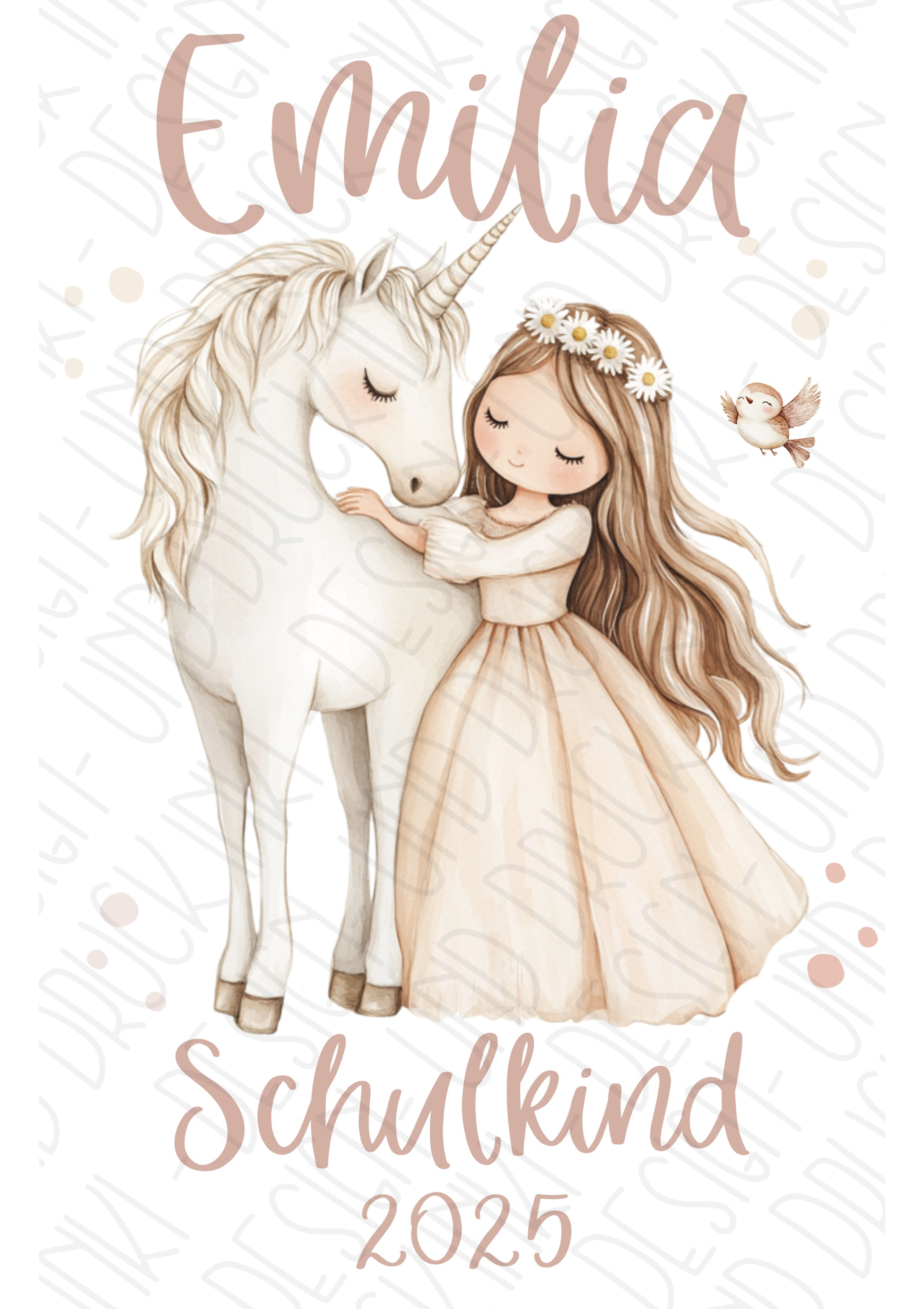 Boho Prinzessin Schultüten-Bügelbild - Name, Farbe und Datum nach deinen Wünschen