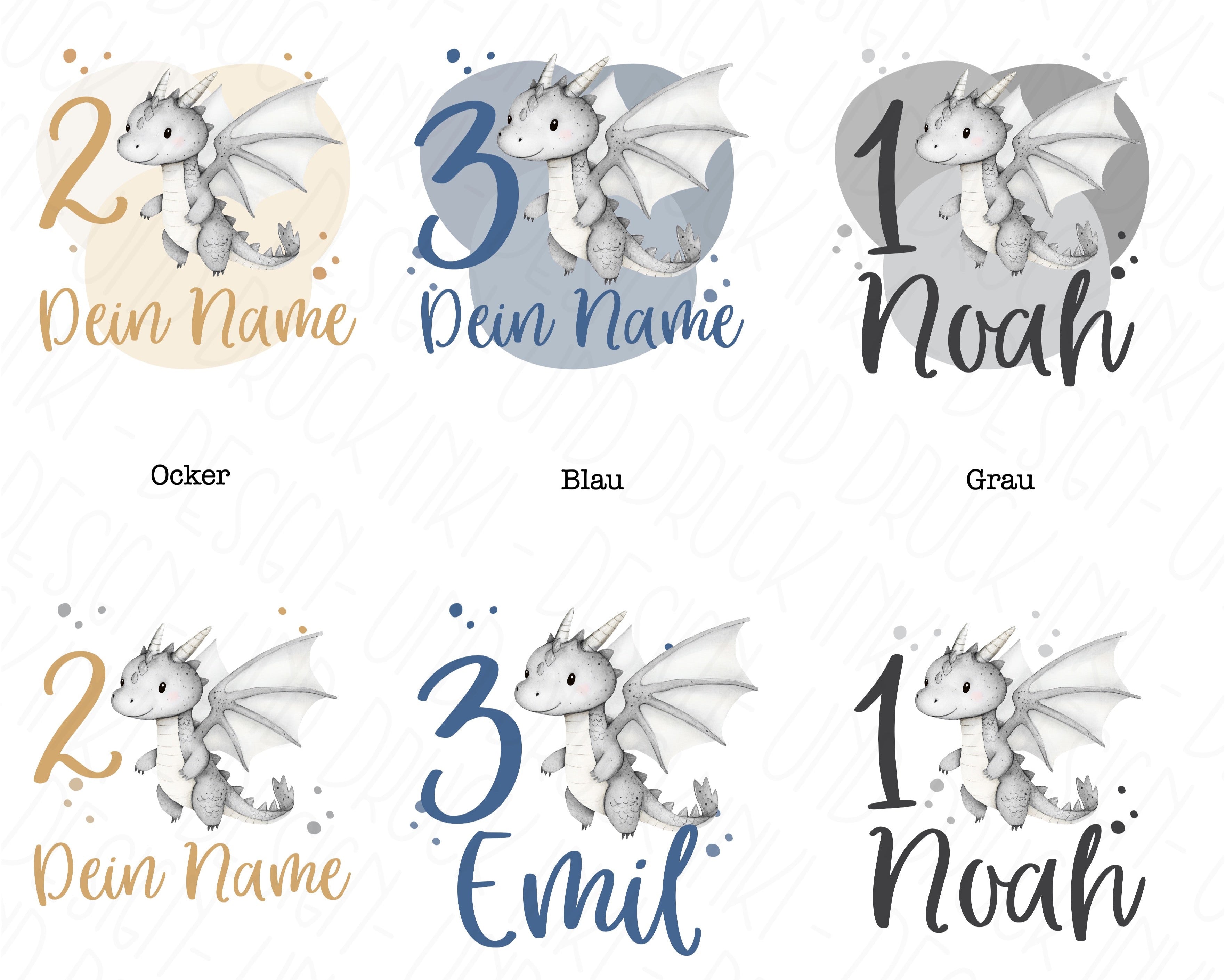 Bügelbild "Kleiner Drache" - Name und Jahreszahl nach deinen Wünschen