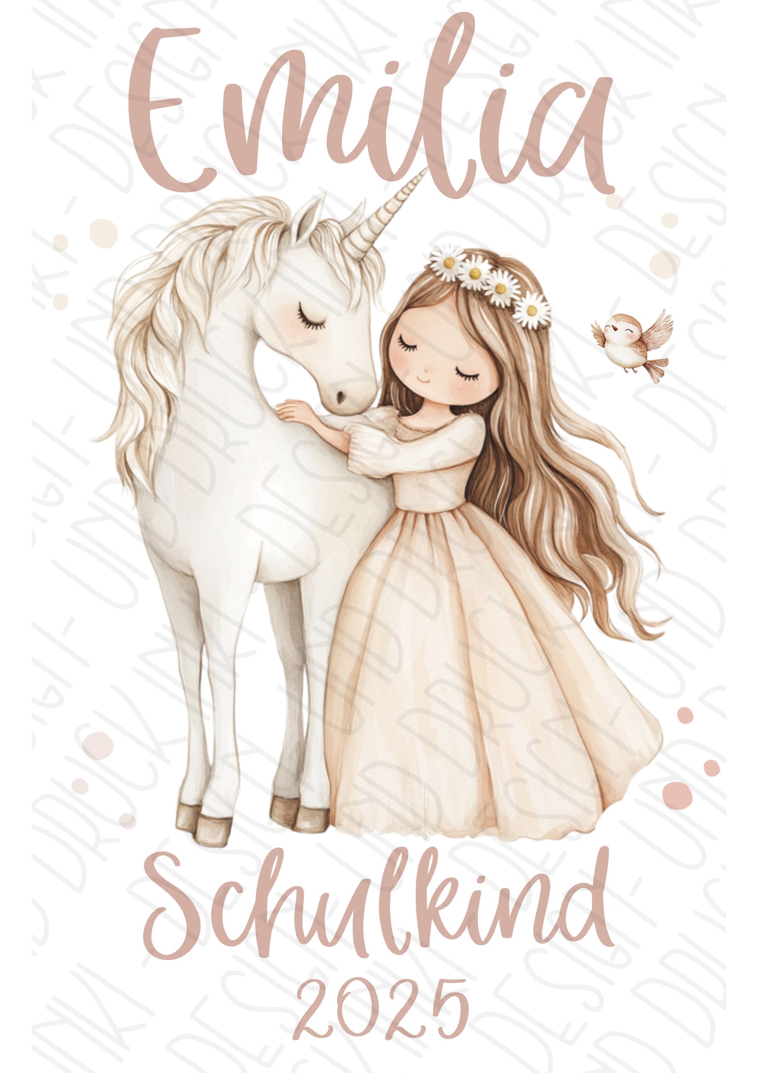 Boho Prinzessin Schultüten-Bügelbild - Name, Farbe und Datum nach deinen Wünschen