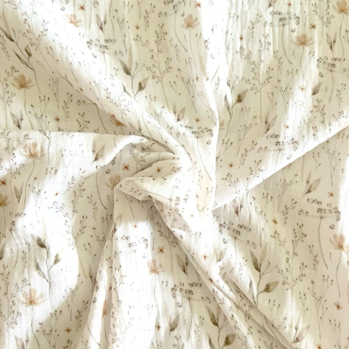 Beige Flowers - Baumwoll Musselin