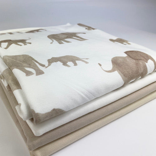 Reststück 0,35m Elefantenfamilie - Premium Baumwoll-Jersey