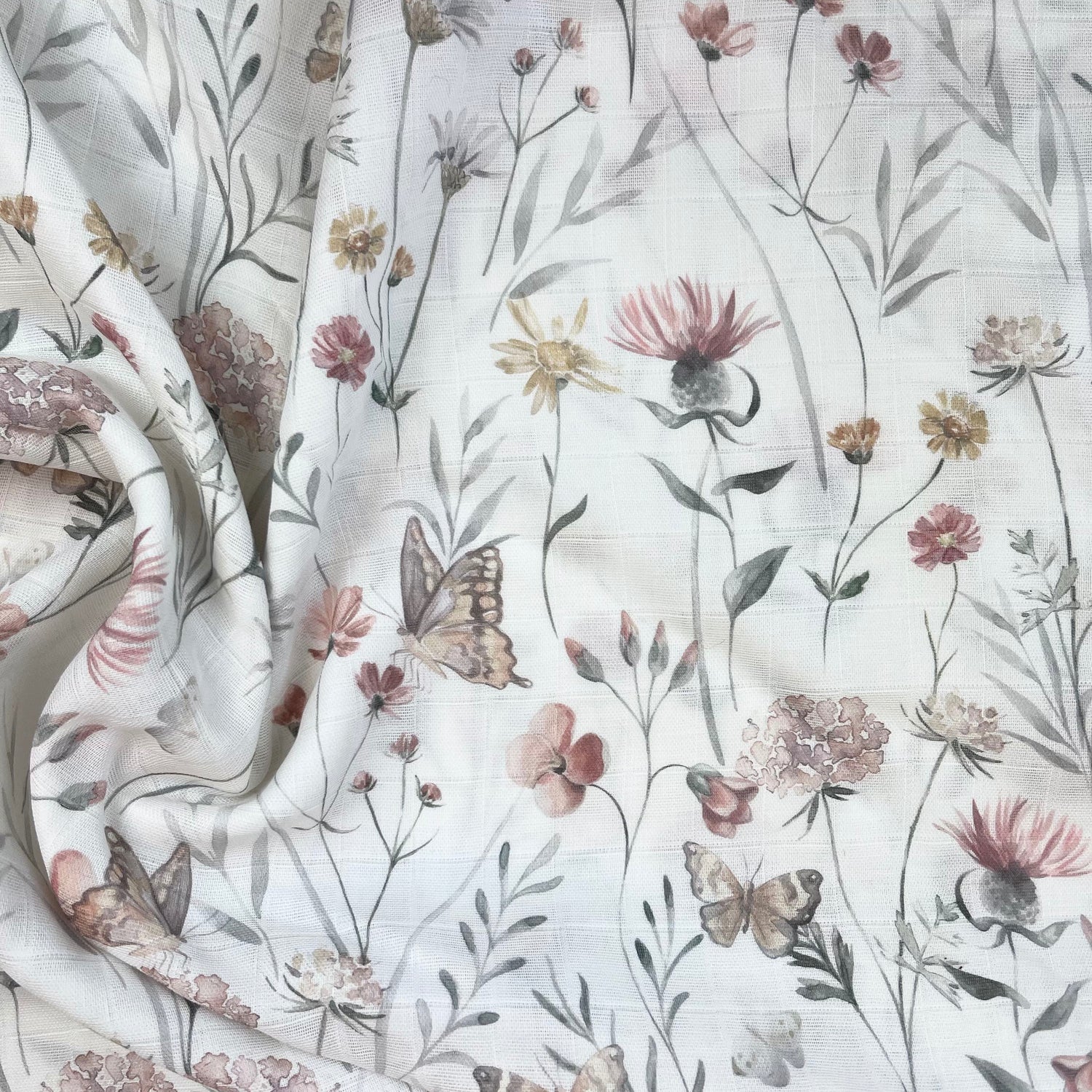 Reststück 0,35m Flowers and Butterflies - Baumwoll Musselin