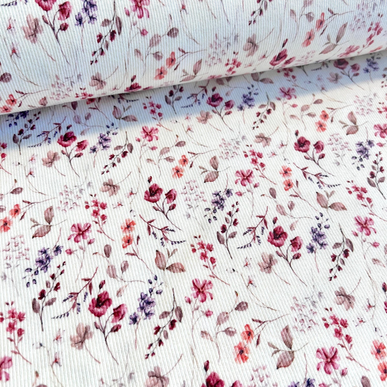 Pink Flowers - Baby Rib Jersey - 95% Cotton 5% Elastan