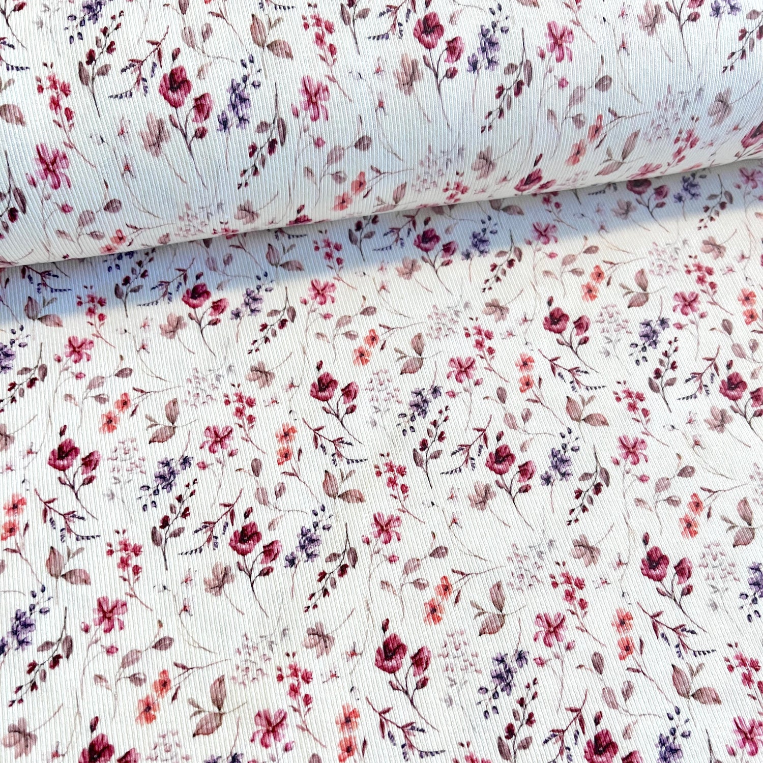 Pink Flowers - Baby Rib Jersey - 95% Cotton 5% Elastan