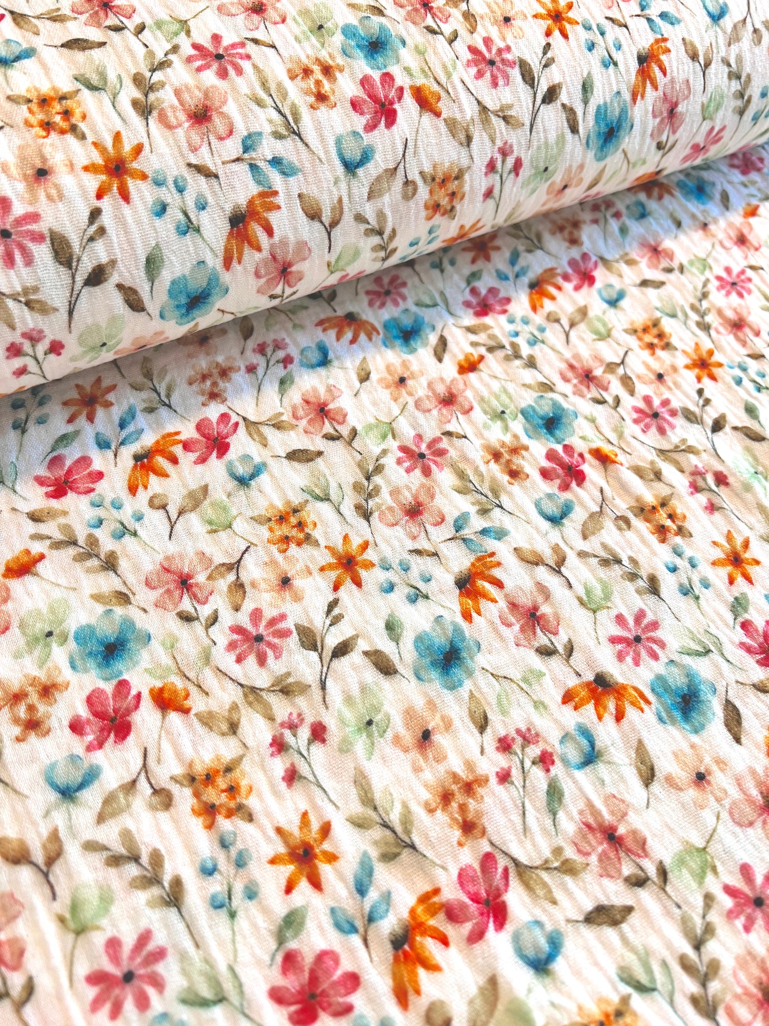 Happy Flowers - Baumwoll Musselin - 100% Baumwolle