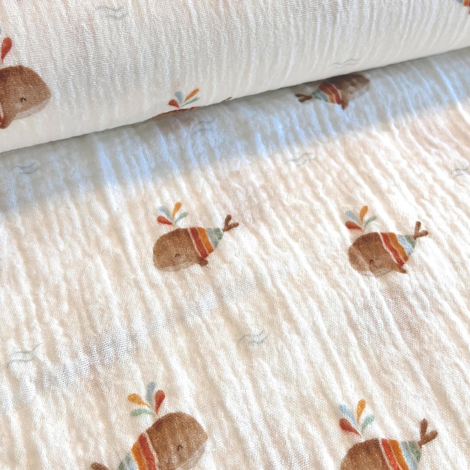 Regenbogen Wale - Baumwoll Musselin - 100% Baumwolle