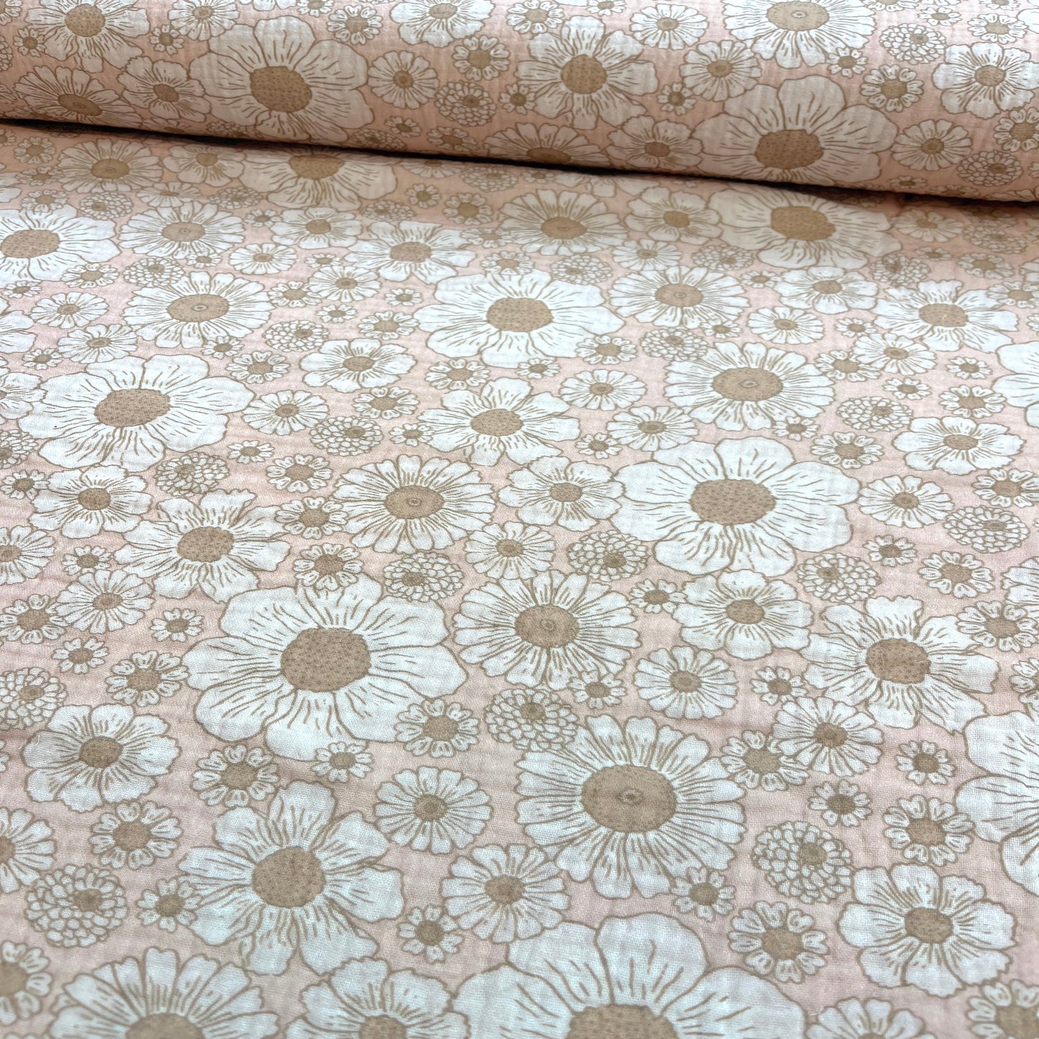 Reststück 0,48m Flower Power - Premium Musselin