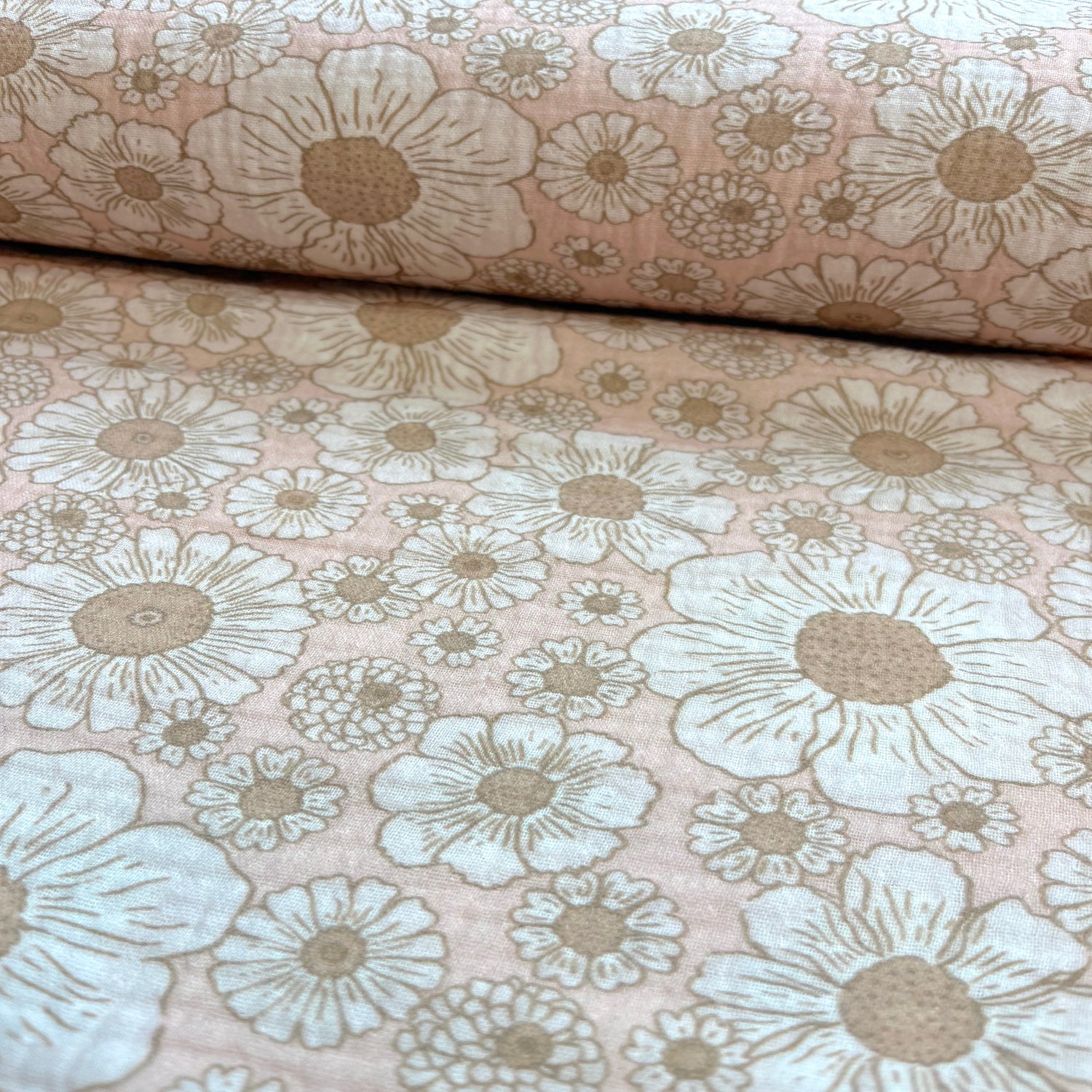 Reststück 0,48m Flower Power - Premium Musselin