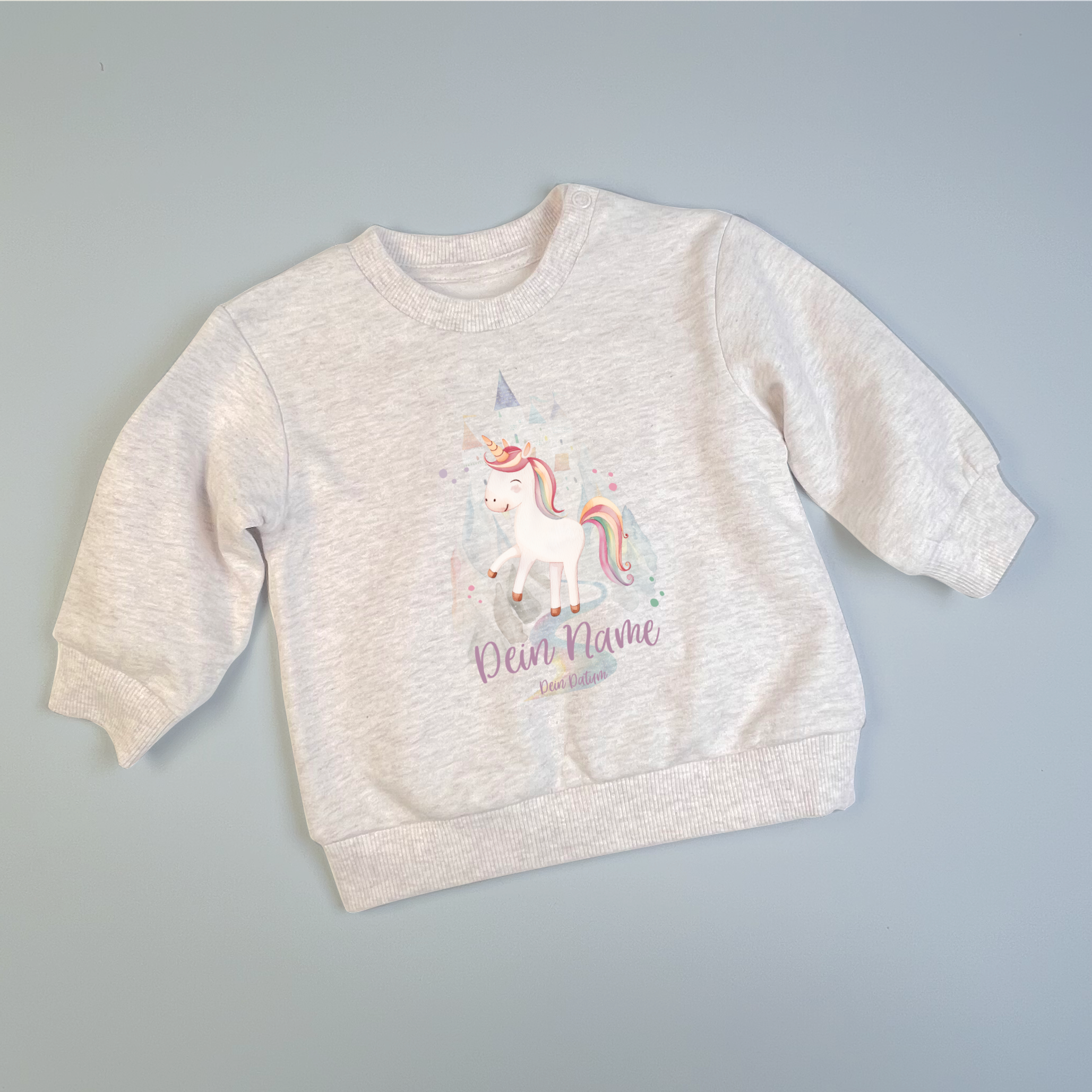 Bügelbild "Fröhliches Einhorn" - Name und Datum nach Wunsch