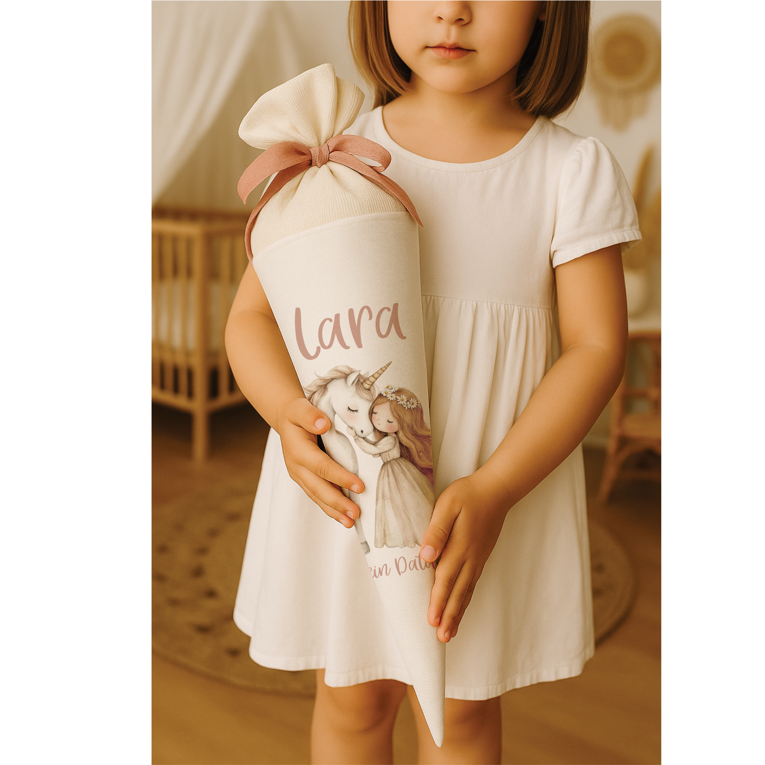 Boho Prinzessin Schultüten-Bügelbild - Name, Farbe und Datum nach deinen Wünschen