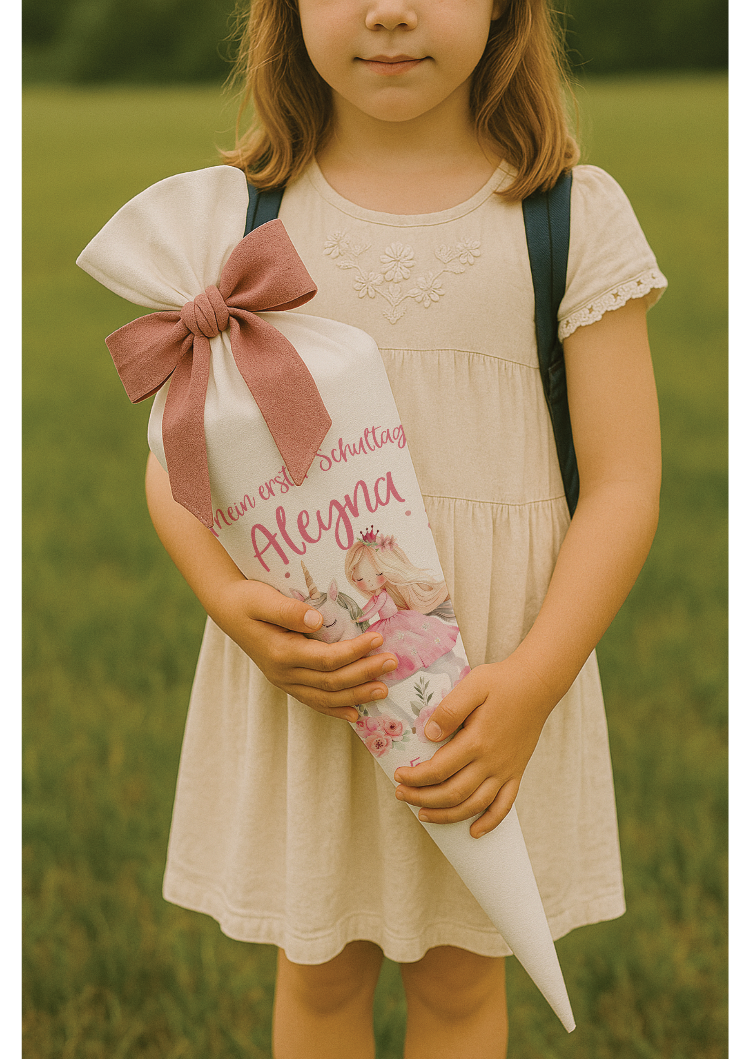 Prinzessin und das Einhorn Schultüten-Bügelbild - Name, Farbe und Datum nach deinen Wünschen