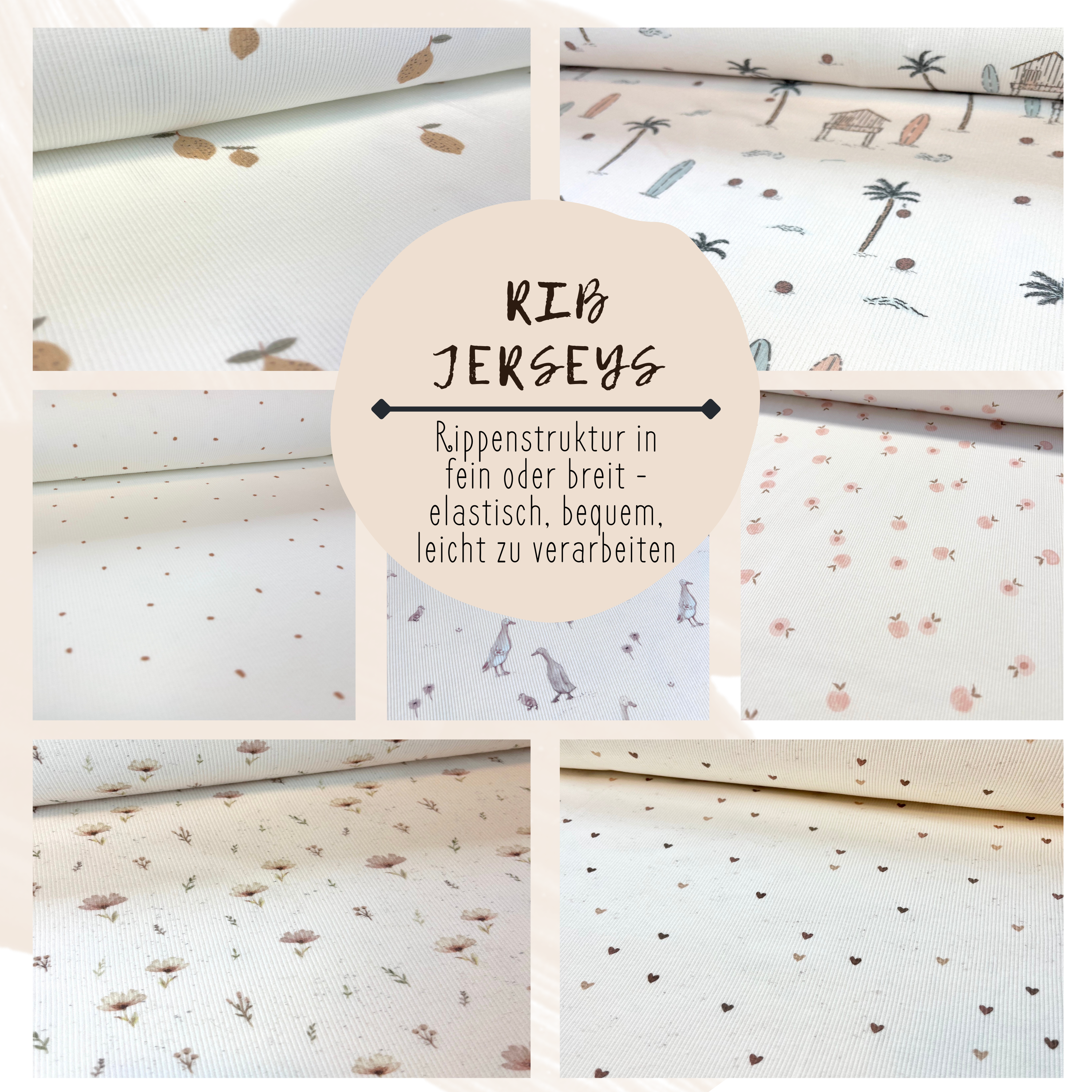 Pink Flowers - Baby Rib Jersey - 95% Cotton 5% Elastan