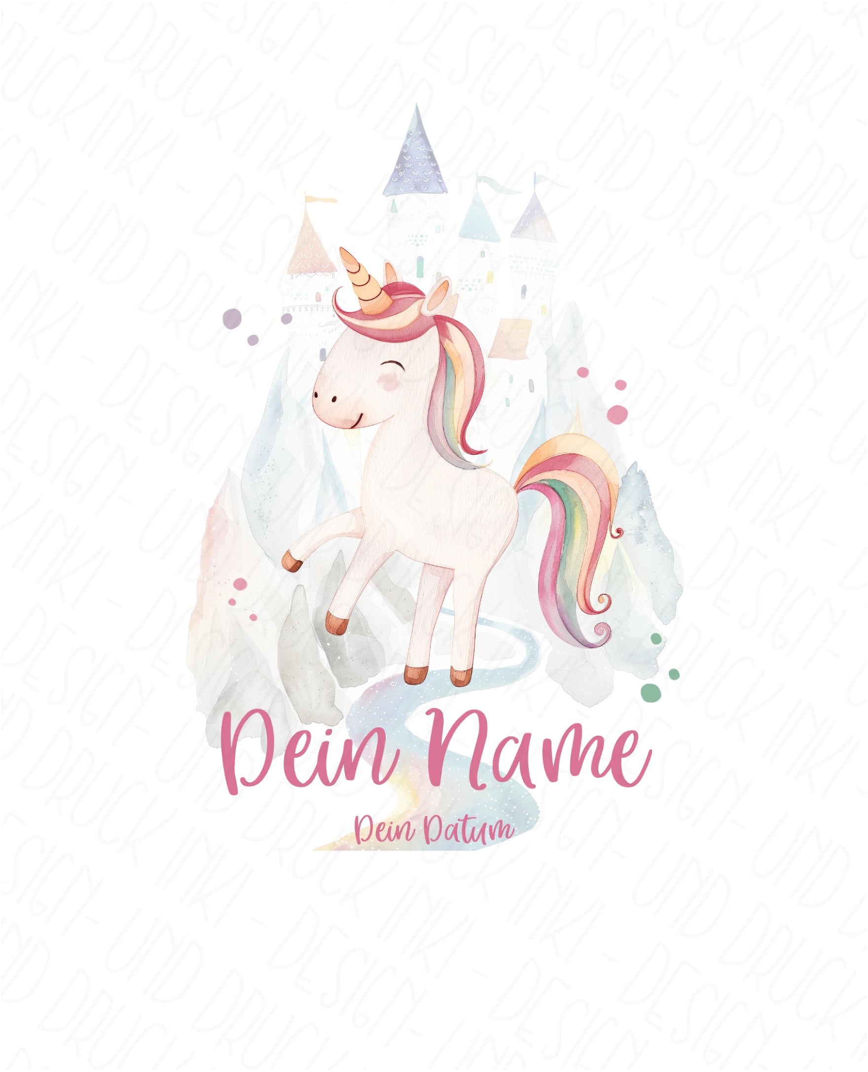 Bügelbild "Fröhliches Einhorn" - Name und Datum nach Wunsch