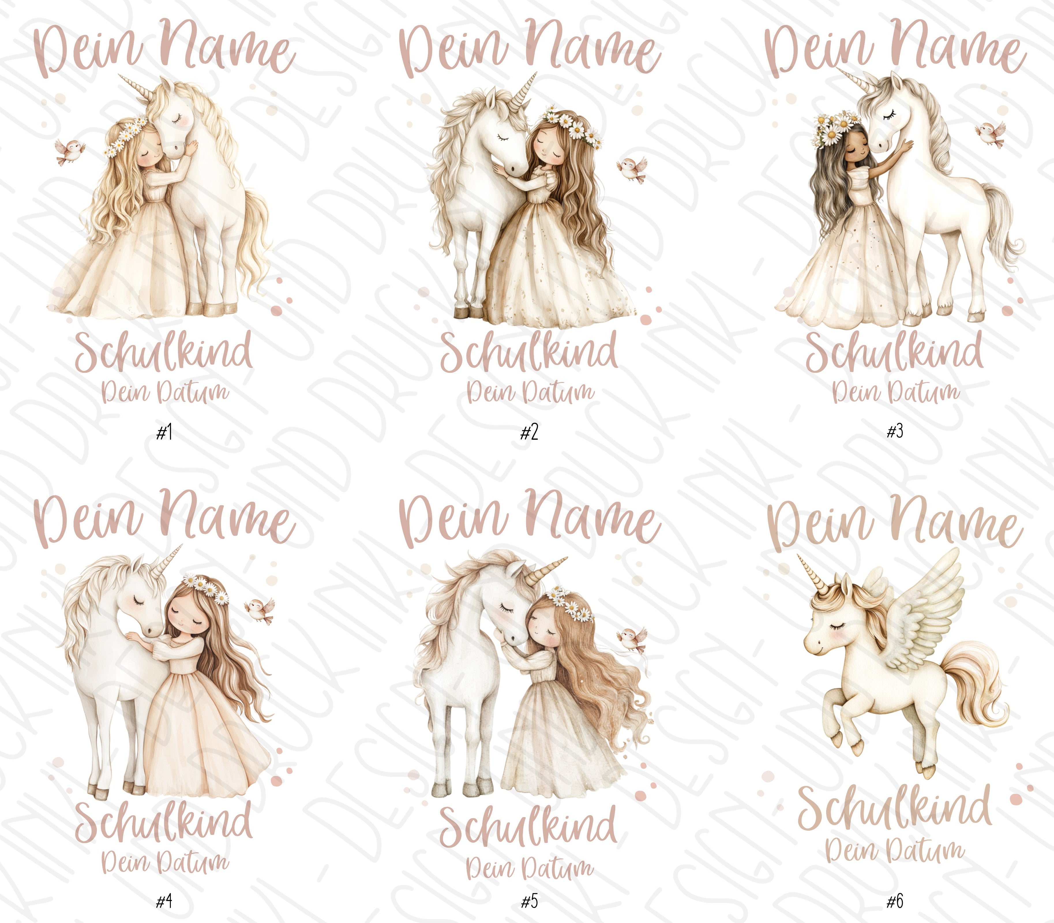 Boho Prinzessin Schultüten-Bügelbild - Name, Farbe und Datum nach deinen Wünschen