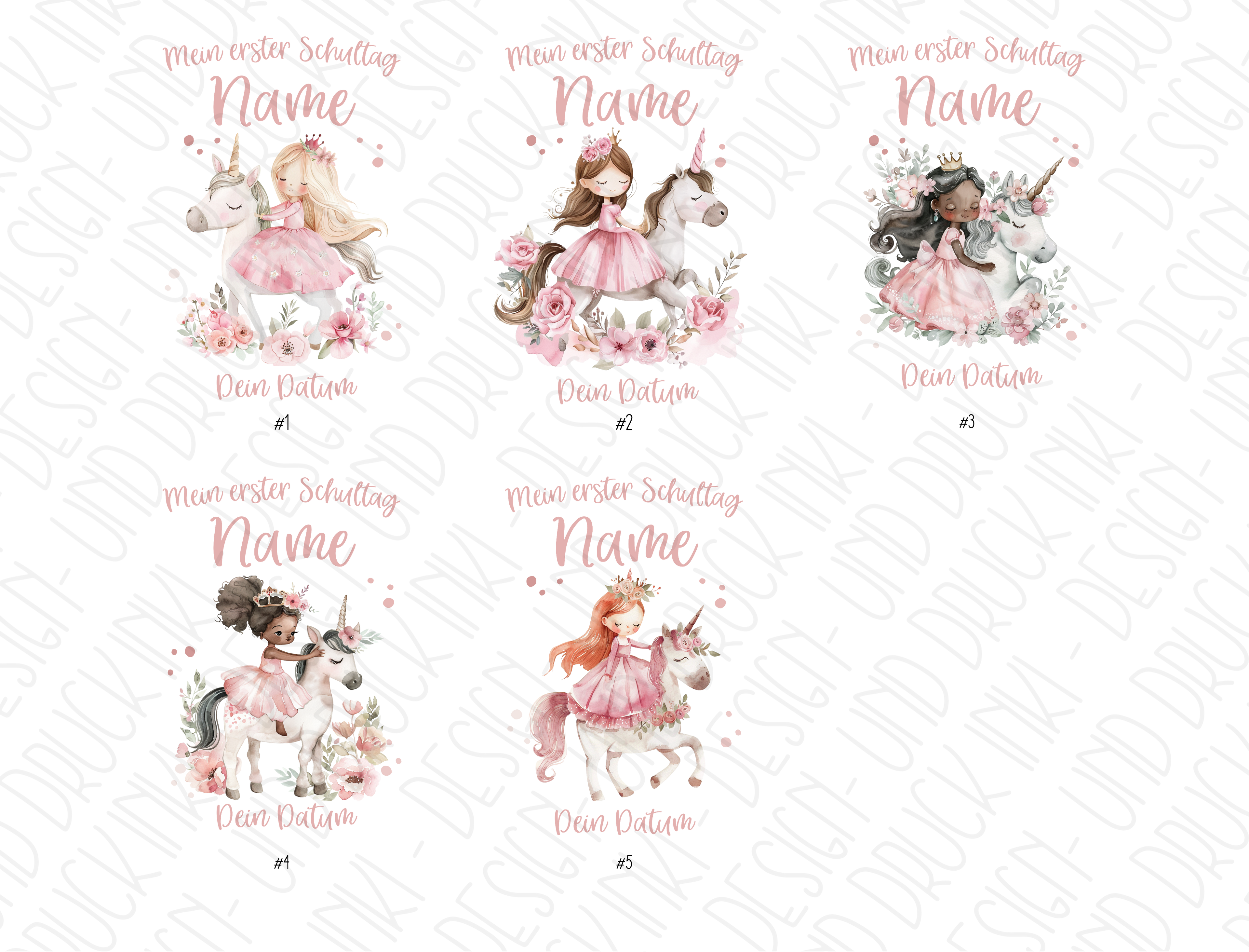 Prinzessin und das Einhorn Schultüten-Bügelbild - Name, Farbe und Datum nach deinen Wünschen
