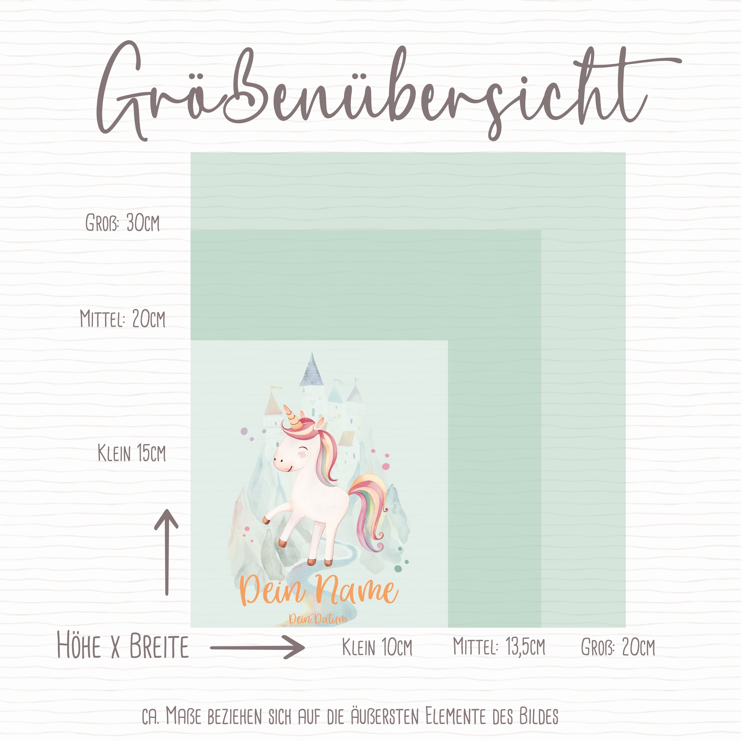 Bügelbild "Fröhliches Einhorn" - Name und Datum nach Wunsch