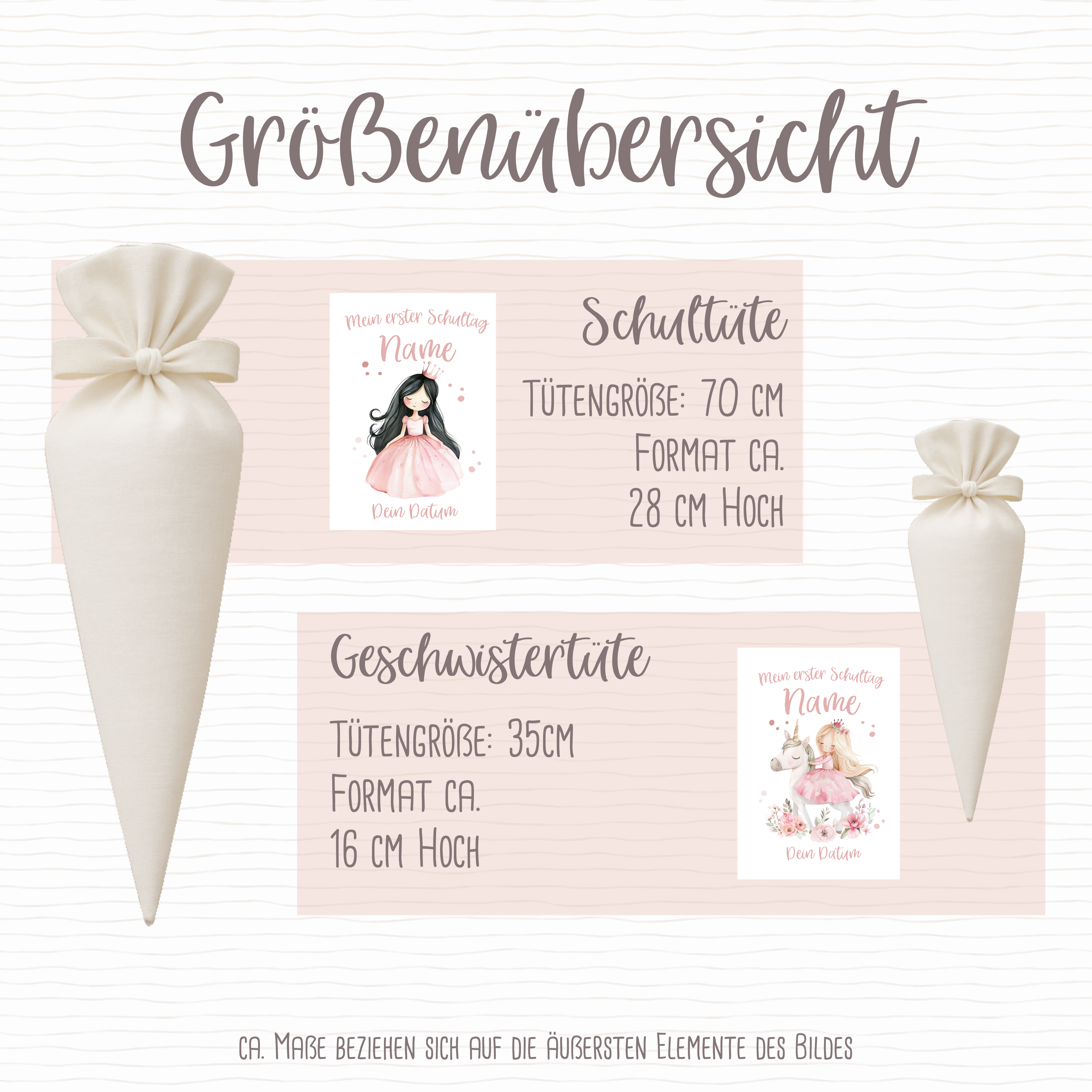 Boho Prinzessin Schultüten-Bügelbild - Name, Farbe und Datum nach deinen Wünschen