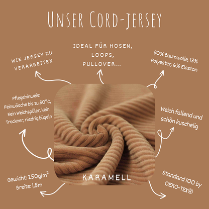 Stretch Cord-Jersey Karamell - 70 % Baumwolle, 25 % Polyester und 5 % Elastan