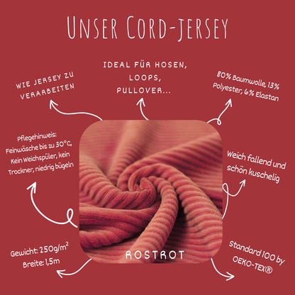 Jerseycord Rostrot - 70 % Baumwolle, 25 % Polyester und 5 % Elastan)