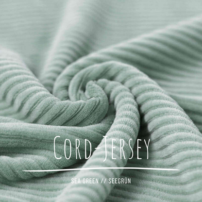 Jerseycord Seegrün - 70 % Baumwolle, 25 % Polyester und 5 % Elastan