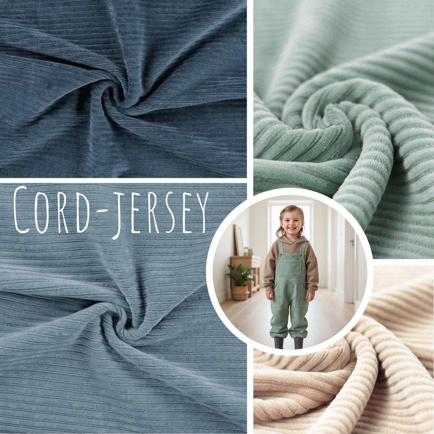 Jerseycord Seegrün - 70 % Baumwolle, 25 % Polyester und 5 % Elastan