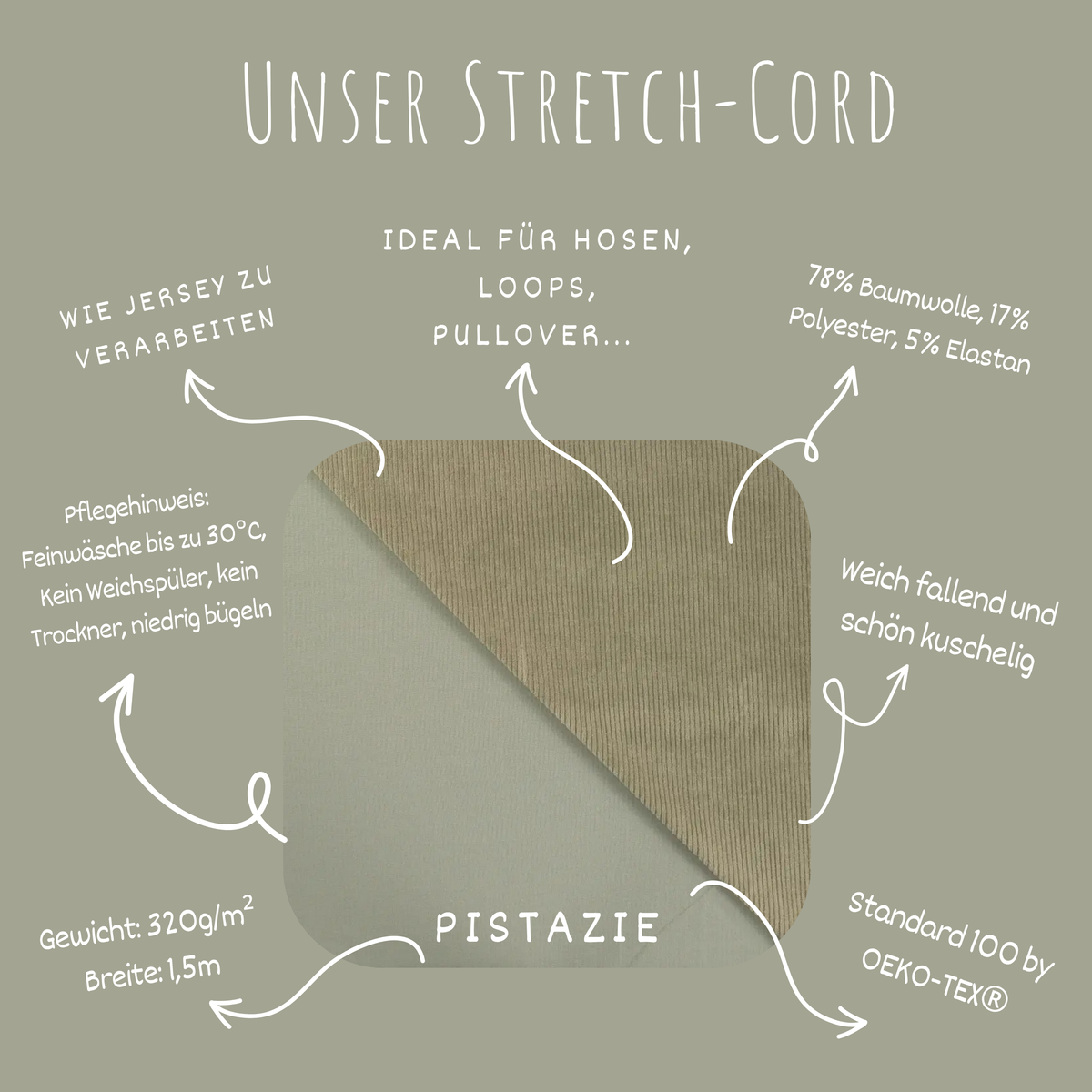 Stretch Cord-Jersey Pistazie - 78% Baumwolle 17% Poyester 5% Elastan