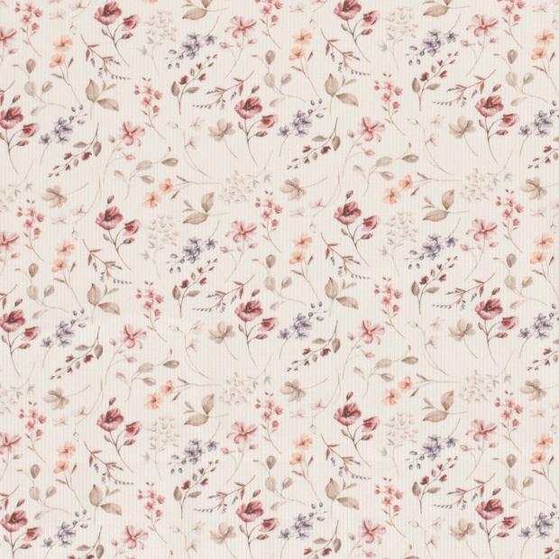 Pink Flowers - Baby Rib Jersey - 95% Cotton 5% Elastan
