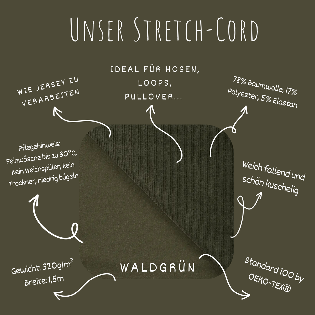 Stretch Cord-Jersey Waldgrün - 78% Baumwolle 17% Poyester 5% Elastan