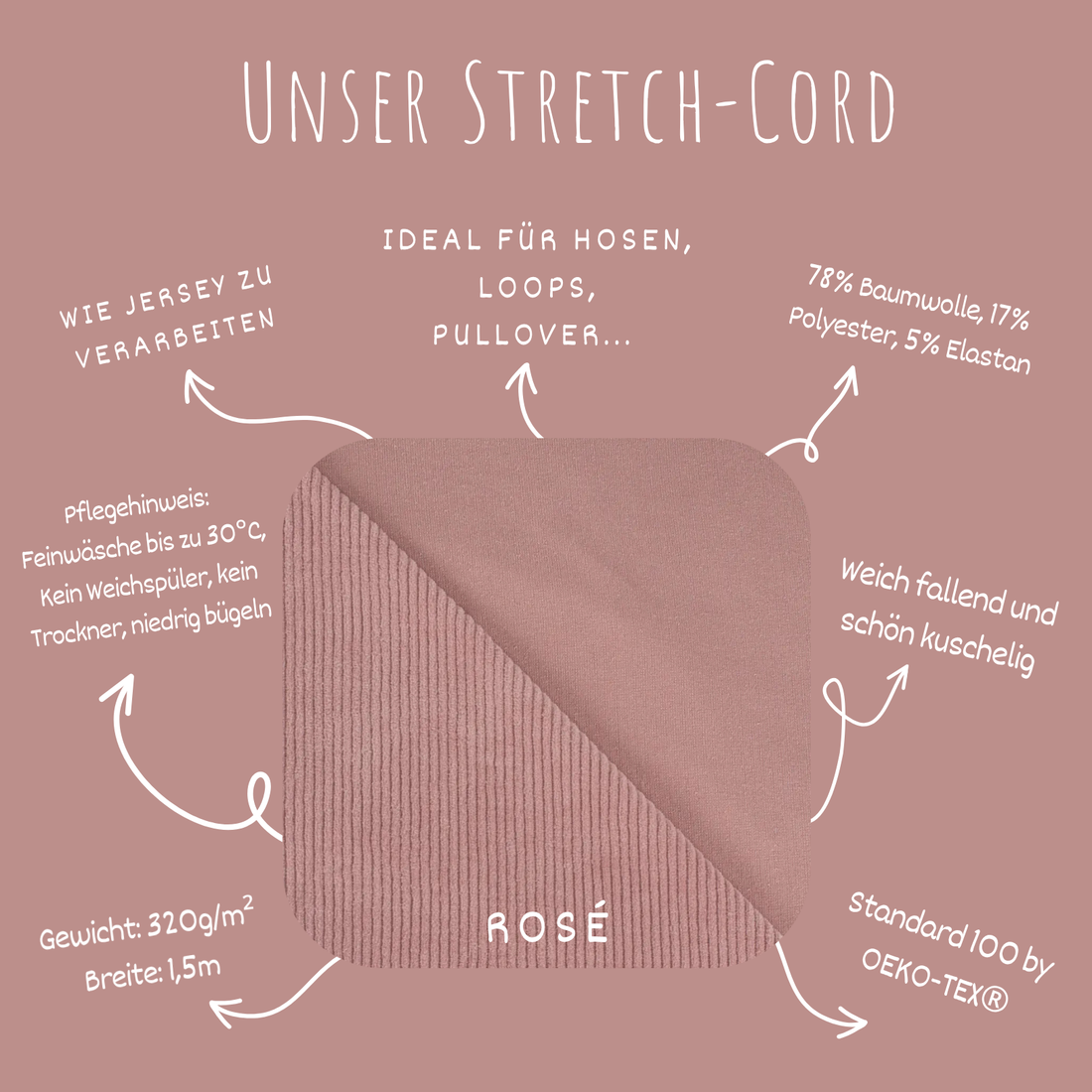 Stretch Cord-Jersey Nude Rosa - 78% Baumwolle 17% Poyester 5% Elastan
