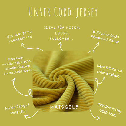 Jerseycord Maisgelb - 70 % Baumwolle, 25 % Polyester und 5 % Elastan