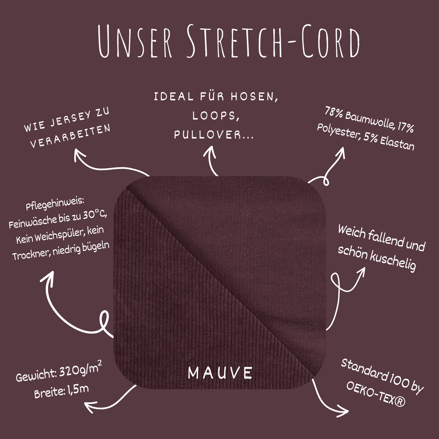 Stretch Cord-Jersey Mauve - 78% Baumwolle 17% Poyester 5% Elastan