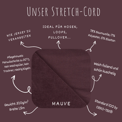 Stretch Cord-Jersey Mauve - 78% Baumwolle 17% Poyester 5% Elastan