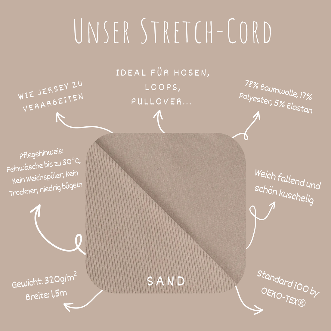 Stretch Cord-Jersey Sand - 78% Baumwolle 17% Poyester 5% Elastan