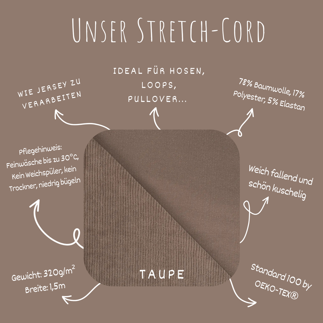Stretch Cord-Jersey Taupe - 78% Baumwolle 17% Poyester 5% Elastan