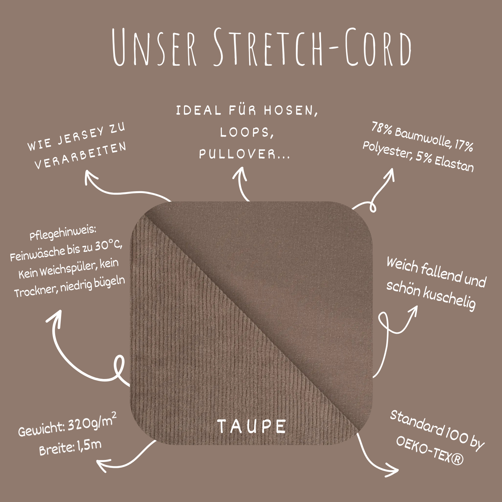 Stretch Cord-Jersey Taupe - 78% Baumwolle 17% Poyester 5% Elastan
