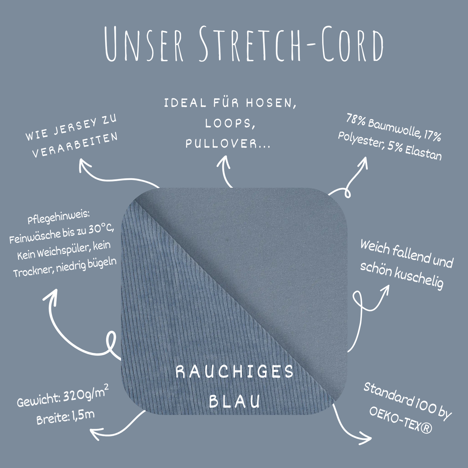 Stretch Cord-Jersey Dusty Blue - 78% Baumwolle 17% Poyester 5% Elastan