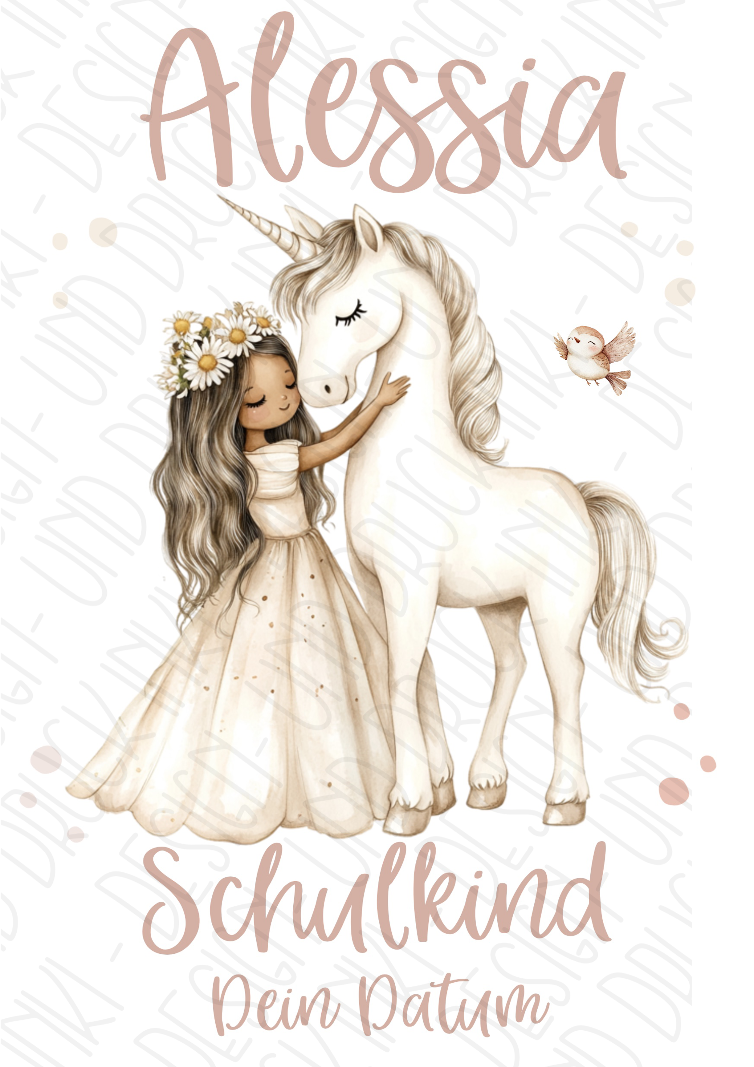 Boho Prinzessin Schultüten-Bügelbild - Name, Farbe und Datum nach deinen Wünschen