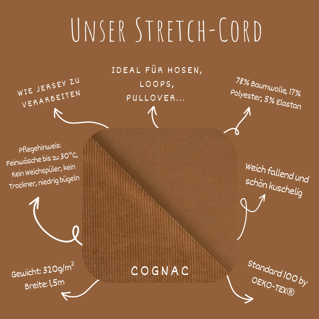 Stretch Cord-Jersey Cognac - 78% Baumwolle 17% Poyester 5% Elastan
