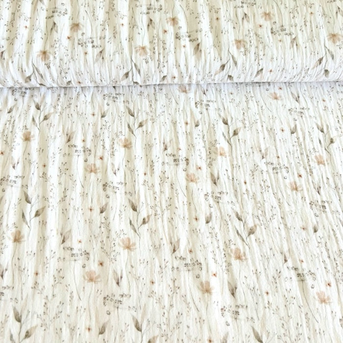 Beige Flowers - Baumwoll Musselin