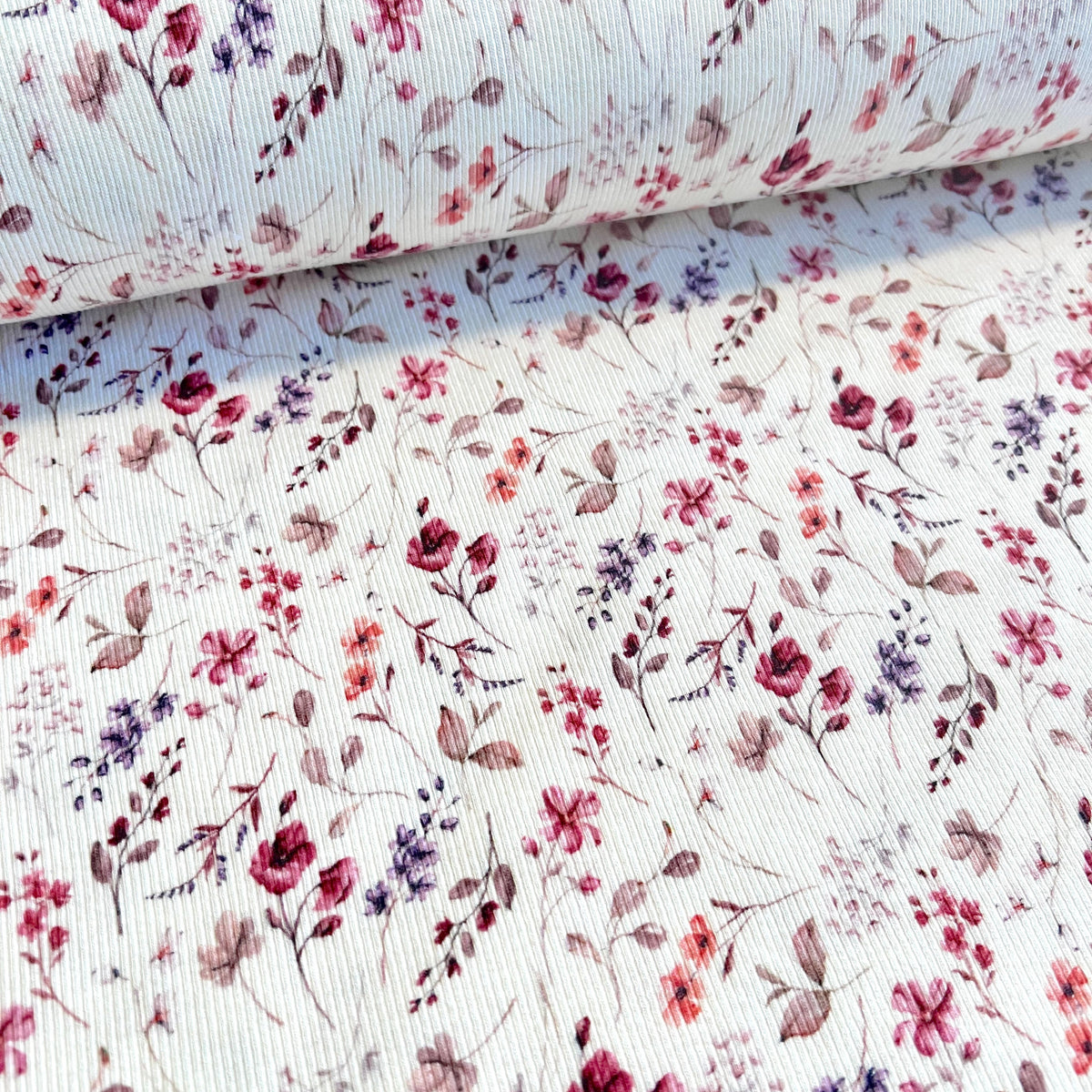 Pink Flowers - Baby Rib Jersey - 95% Cotton 5% Elastan