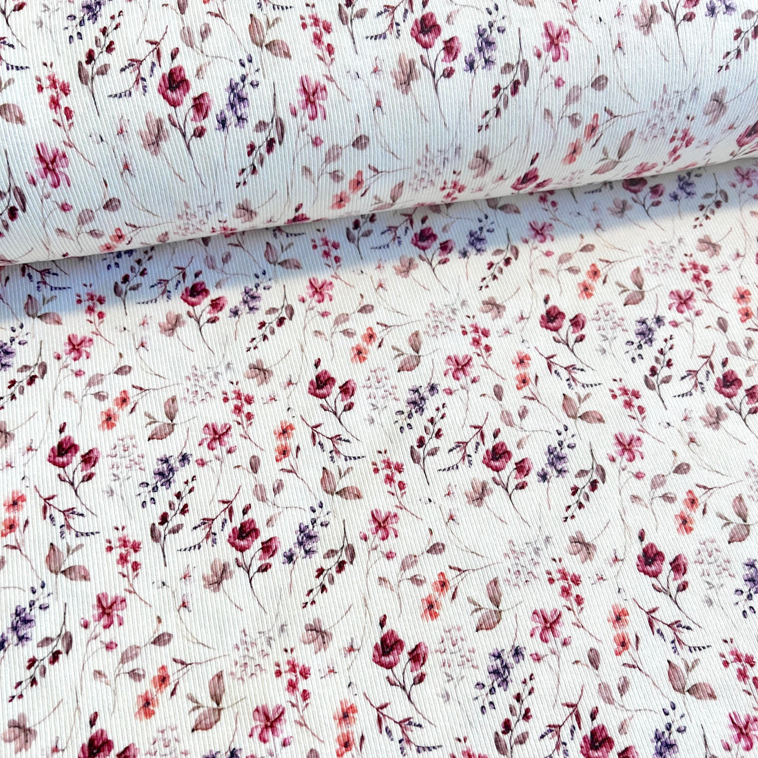 Pink Flowers - Baby Rib Jersey - 95% Cotton 5% Elastan