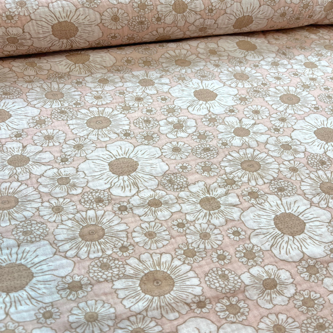 Reststück 0,48m Flower Power - Premium Musselin